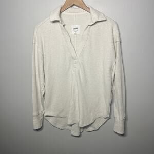 Aerie Waffle Knit Cream Oversized Pullover Tunic Top Lounge Comfy Travel XXS